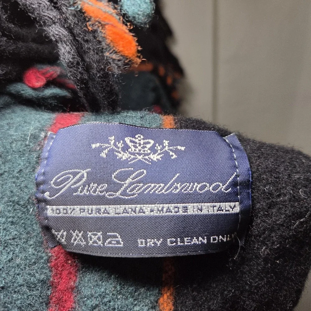 Pure Lambswool Throw Lap Striped Fringe Blanket Made In Italy‎ 45